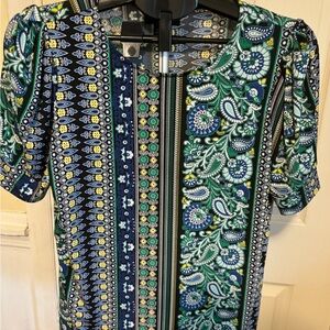 Liz Claiborne Multicolor Paisley & Floral Career Top - Blue Green Yellow
